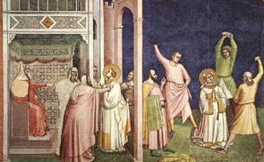 Bernardo Daddi: Das Martyrium des Stephanus, Fresko, 1324, in der Kirche Santa Croce in Florenz